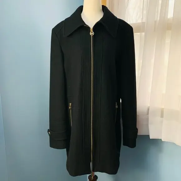 Michael Kors Black Wool Blend Coat Size 14 - Picture 7 of 8